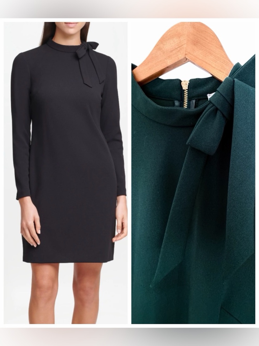 Calvin Klein Forest Green Long-Sleeve Midi Dress with Neck Tie Sz 10P